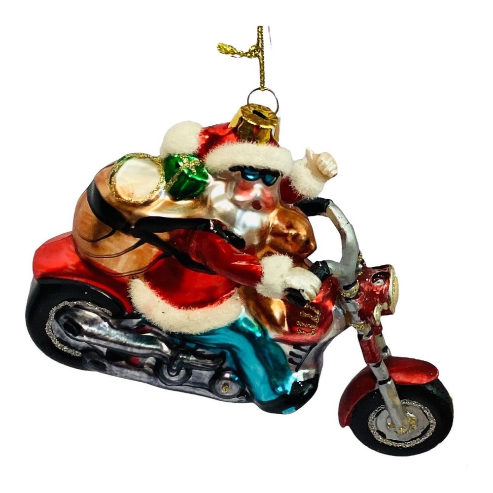 Vintage Peschka Motorcycle Rider Biker Santa Claus Glass Christmas Ornament